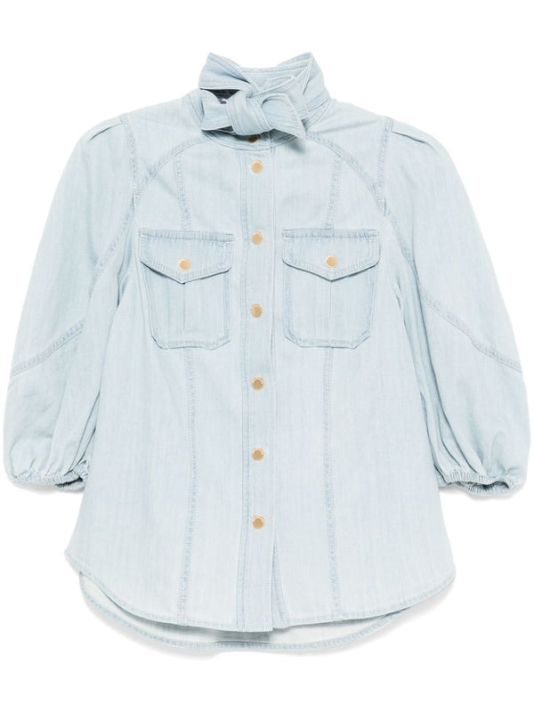 Acacia Bow Neck Denim Blouse