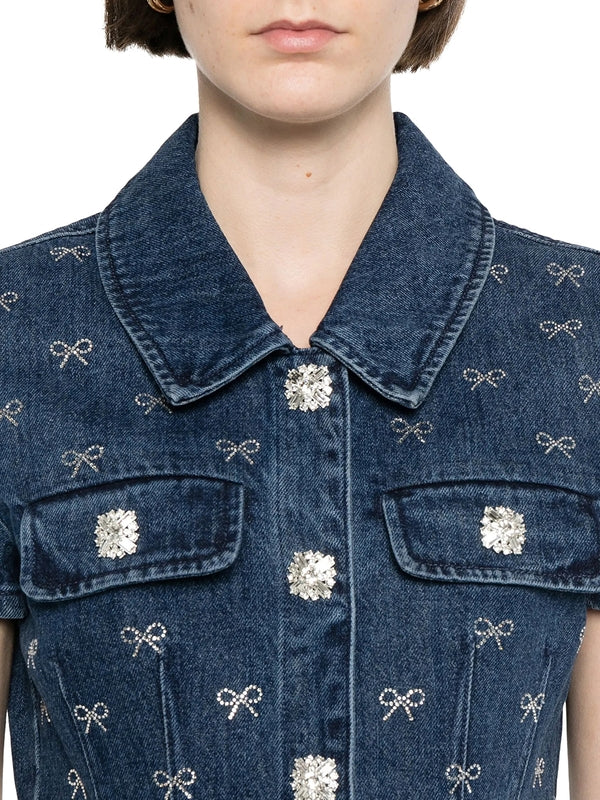 All Over Bow Detail Denim Mini Dress