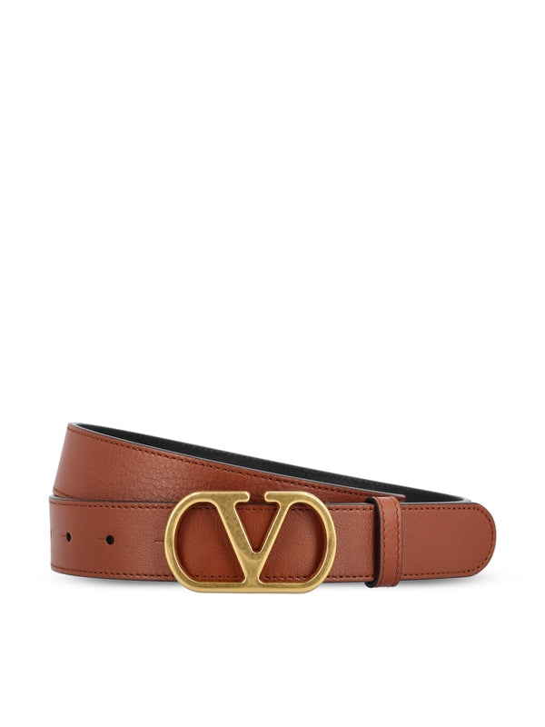 V Logo Leather Belt