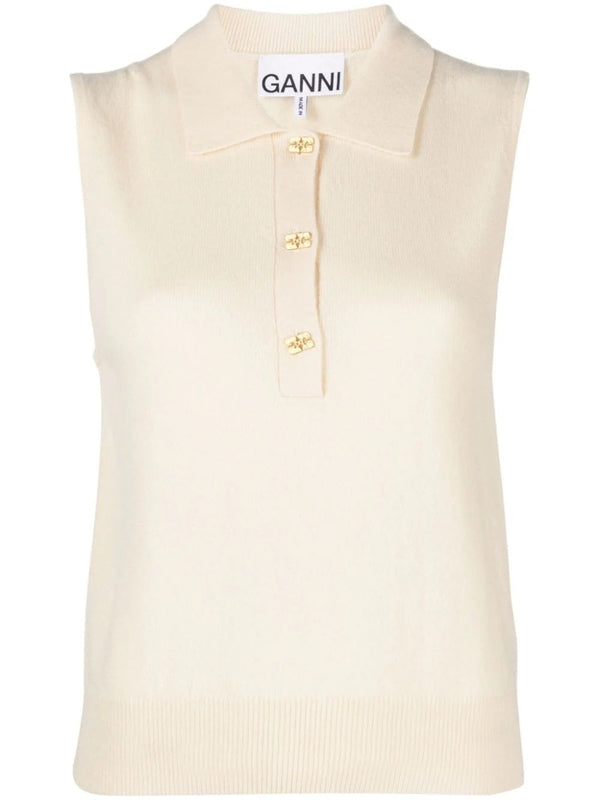 Button Detail Sleeveless Polo Shirt