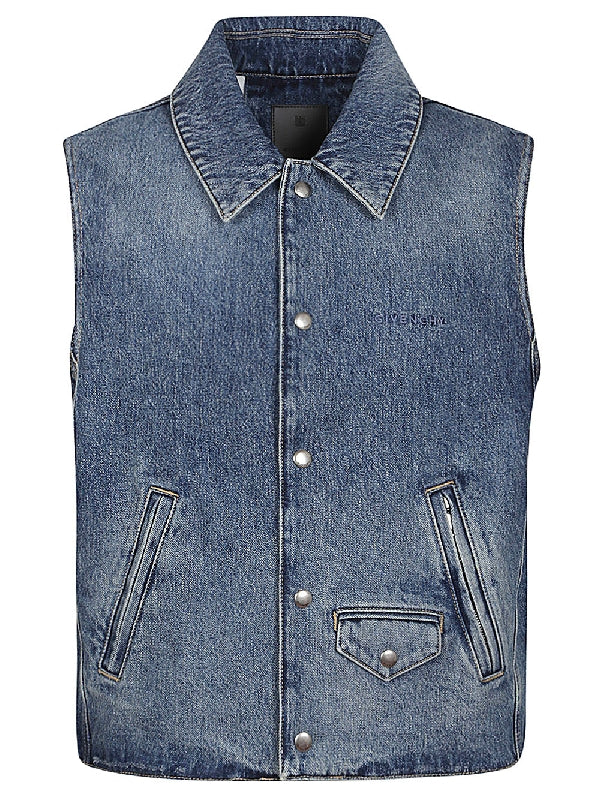 Logo Embroidery Denim Vest Jacket