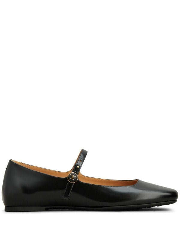 Black Leather Flat Shoes