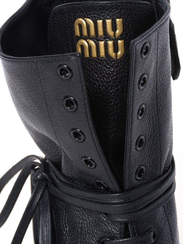 Logo Leather Lace-Up Boots