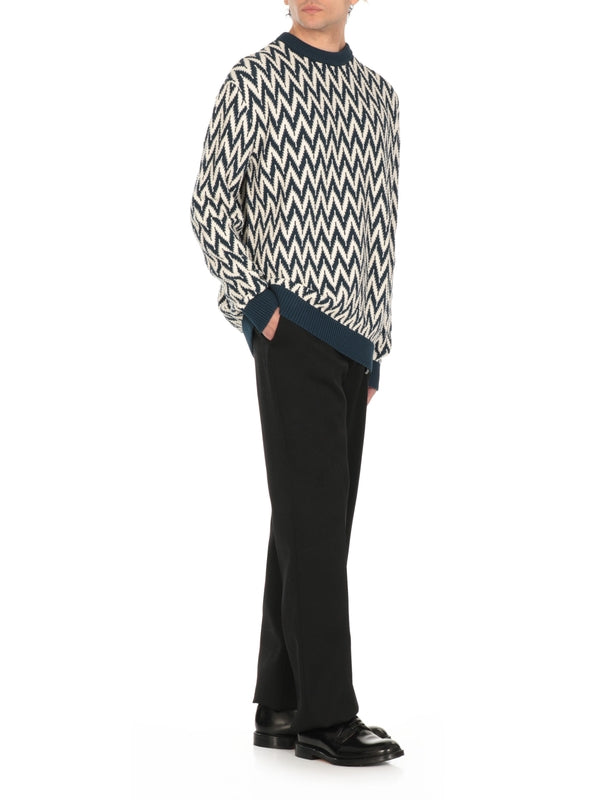 Crewneck Jacquard Pattern Cotton Knit