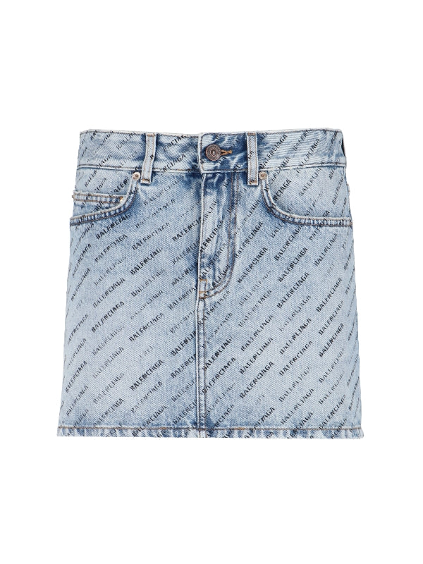 Allover Logo Denim Skirt