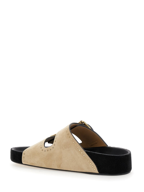 'Lennyo' Beige Slip-On Sandals with Stud Details in Suede Woman Sandals