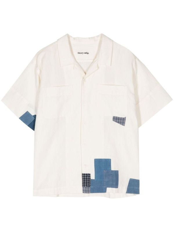 Patchwork Cotton Linen Short-Sleeve Shirt