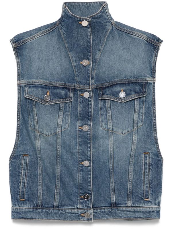 Flap Pocket
  High Neck Denim Vest