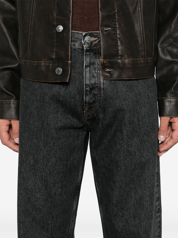 Back Leather Patch Denim Pants