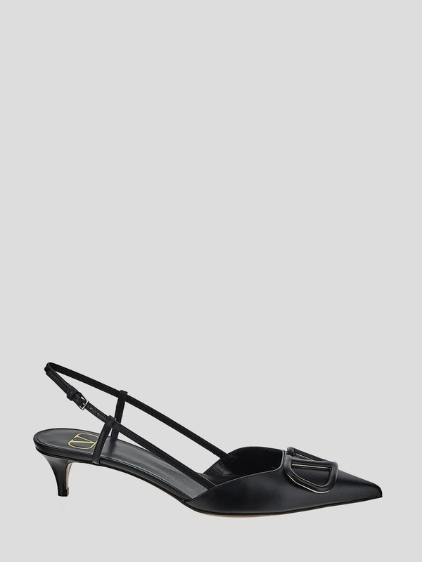 V Logo Leather Slingback Heel