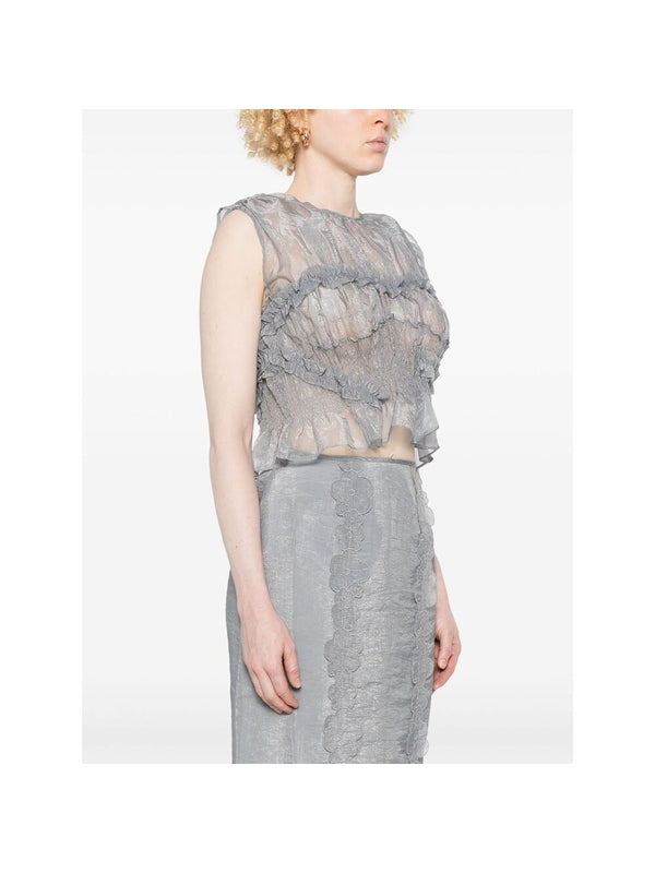 Uphi Ruffle Detail Sheer
  Sleeveless Top