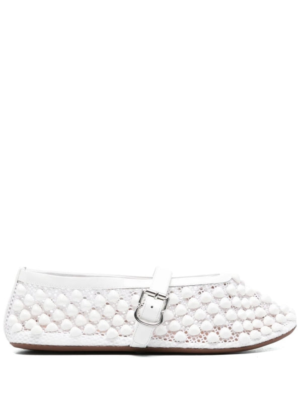 Stud Openwork Leather Flat Shoes