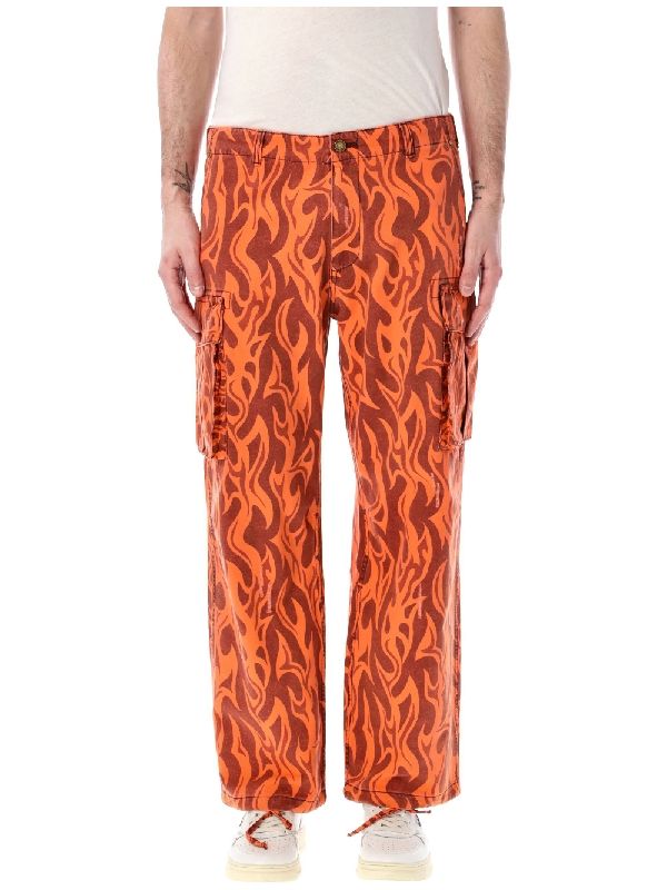 Flame Printed Cotton Cargo Pants