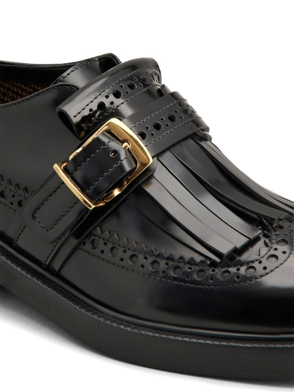 Black Buckle Leather Loafers