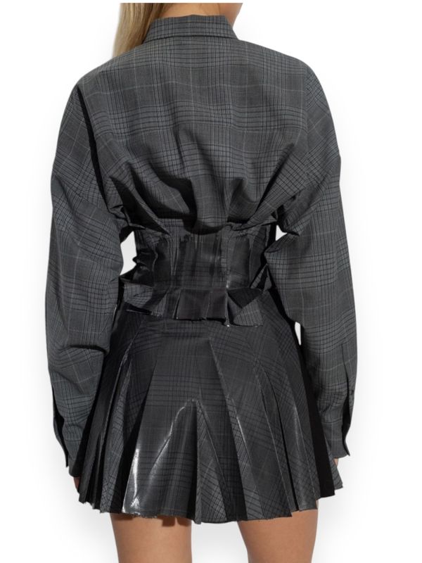 Corset Detail Check Zip-up Shirt