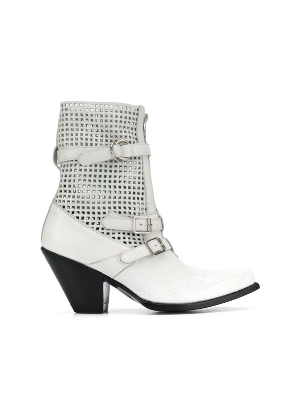 Rhinestone Buckle Strap
  Leather Ankle Boots