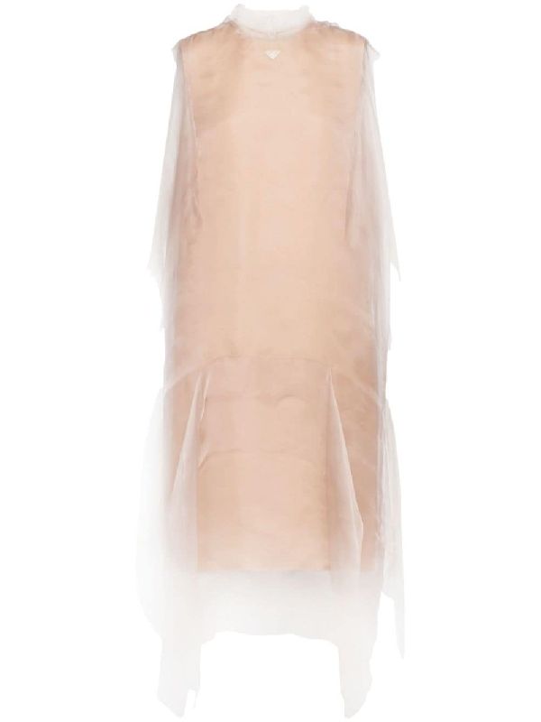 Triangular Logo Silk Tulle Dress