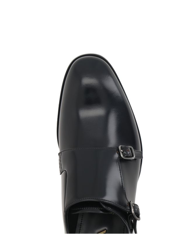 Black Leather Monkstrap Shoes