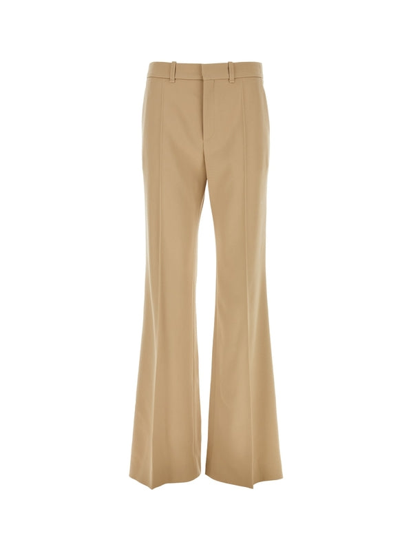 Beige Wool Flare Pants