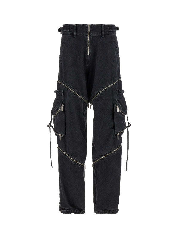 Zipper Trimmed Denim Cargo Pants