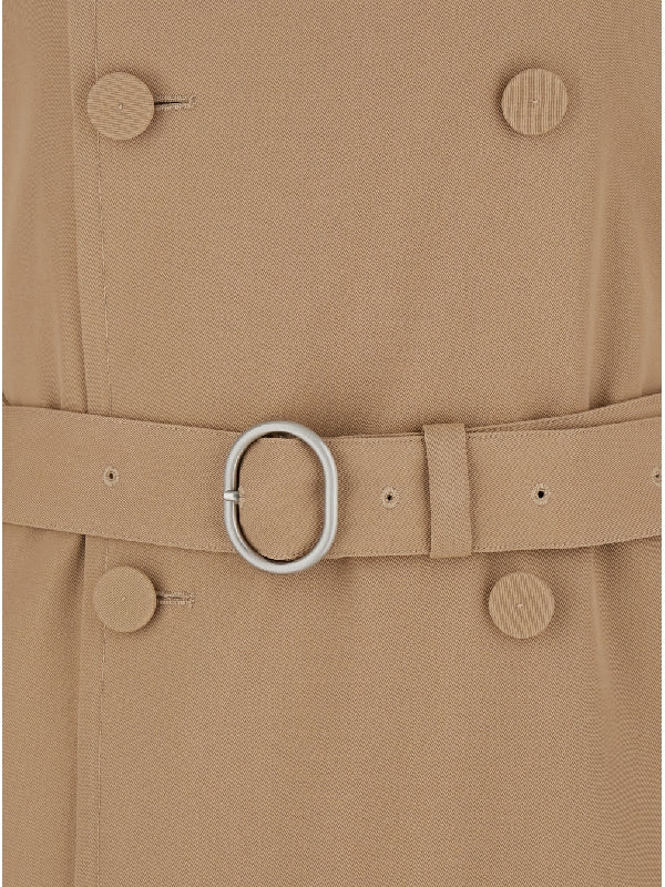 Beige Double Breasted Trench with Belt in Wool Man Trench