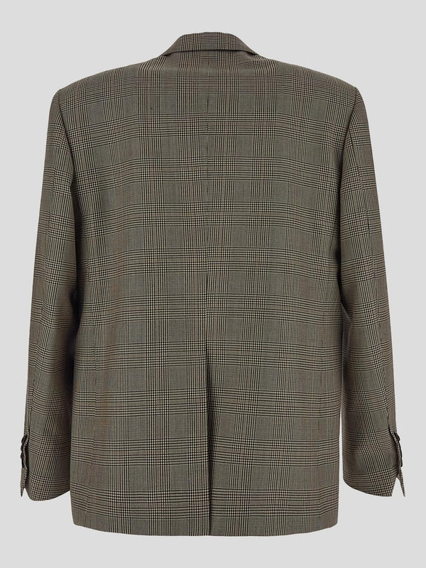 Boutonniere Checked Pattern Wool Jacket