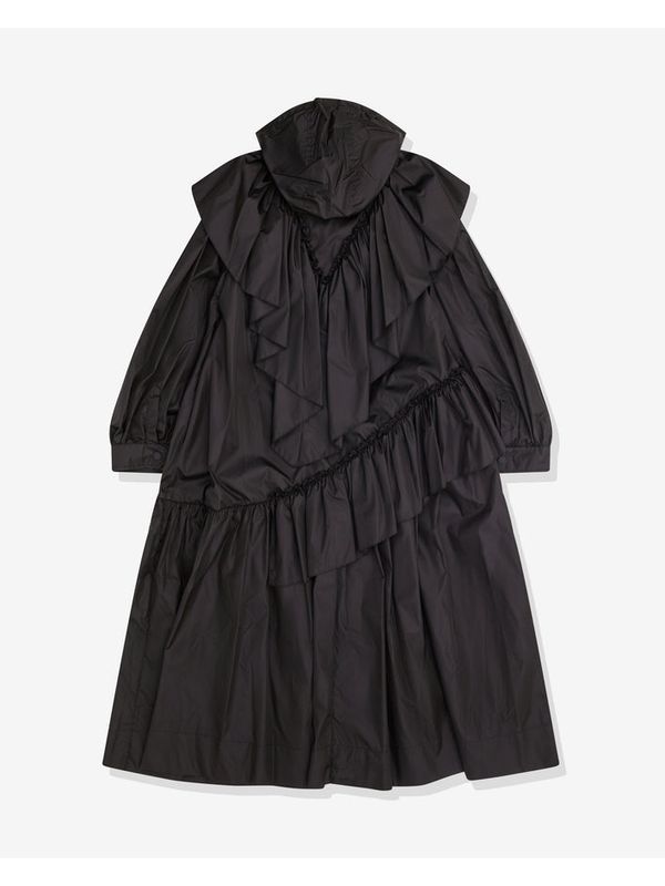 Ruffle Detail Hooded Nylon Coat