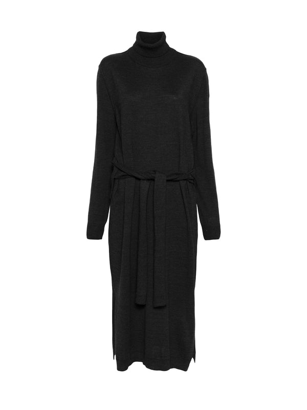 Wool Blend Tie Long Dress