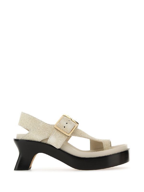 Buckle Detail Suede Sandal Heel