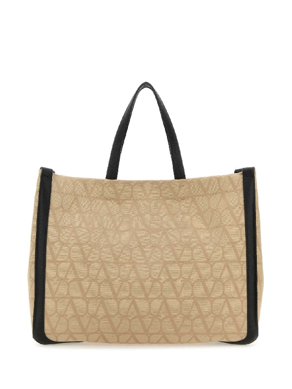 V Logo Jacquard Fabric Tote Bag