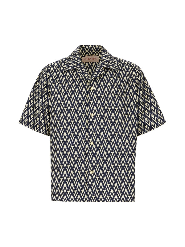 V Logo Pattern Cotton Shirt