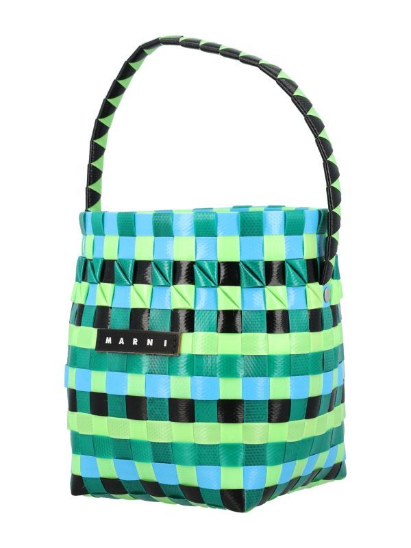 Logo Patch Check Pattern Tote Bag