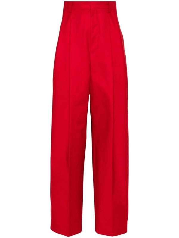 Red Cotton Pintuck Pants