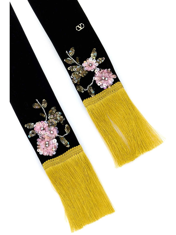 Flower Bead Embroidered Velvet Scarf