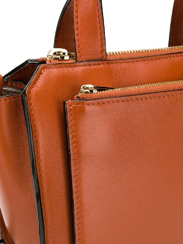 Pocket Top Handle Leather Tote Bag