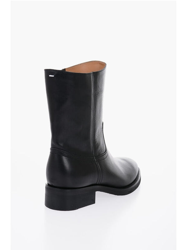 Black Calfskin Ankle Mid Boots