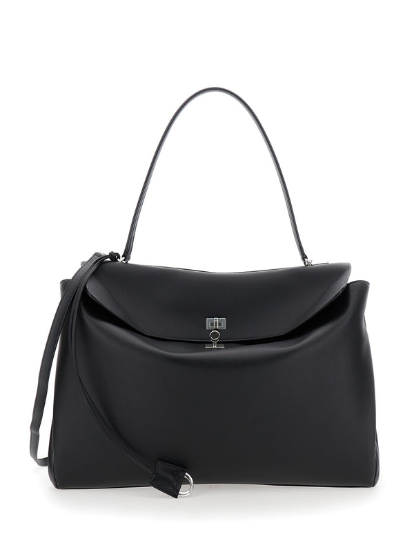 'Small Rodeo' Black Handbag with Detachable Key Holder in Smooth Leather Woman Tote Bags