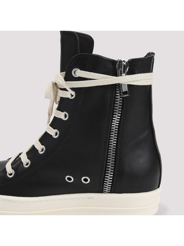 Zipper Detail Leather High Top Sneakers