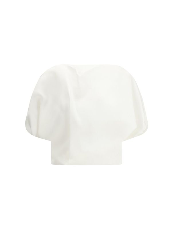 NILES Puff-Sleeve Silk Short-Sleeve Blouse