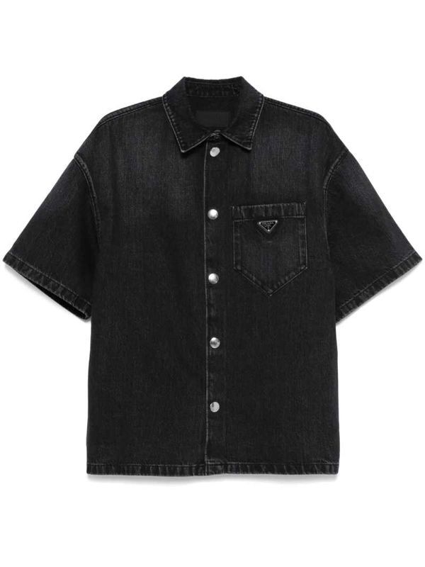 Triangle Logo Short Sleeve Denim Shirt