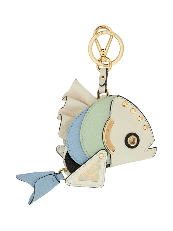 Triangle logo trim leather key ring