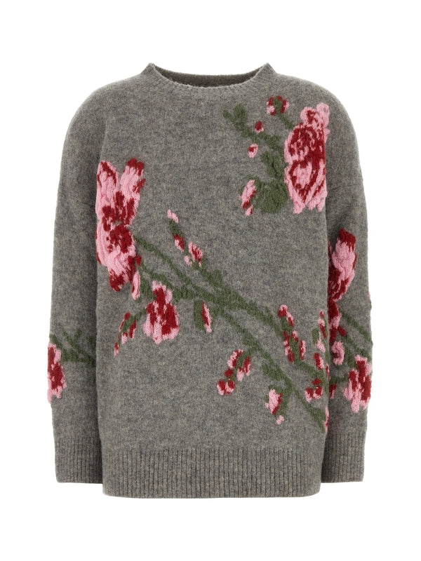 Flower Jacquard Wool Blend Knit