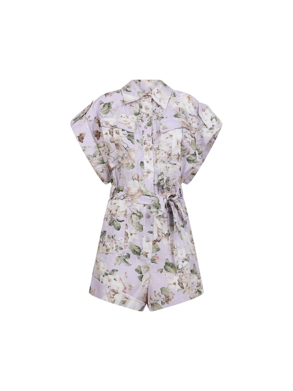 Flower Pattern Belt Jumpsuit