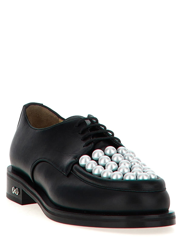 Pearl
  Embellished Leather Derby Shoes