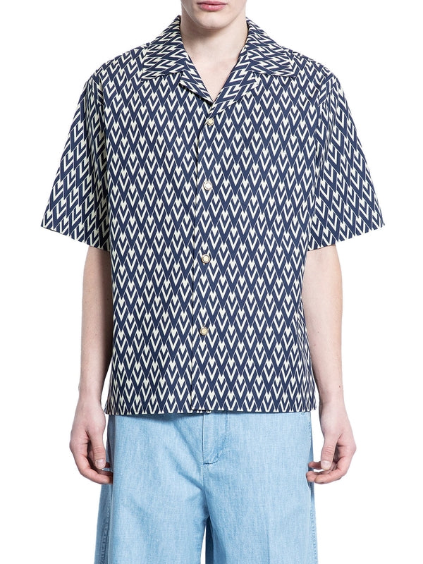 V Logo Pattern Cotton Shirt