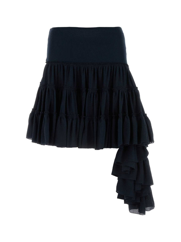 Ruffle Detail Silk Skirt