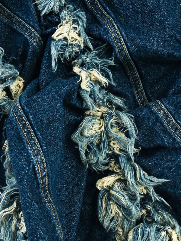 Fringe Gathering Denim Midi Skirt