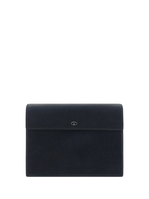 V Logo Leather Clutch