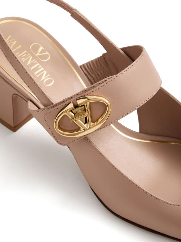 V Logo Decorated Leather Sandal Heels