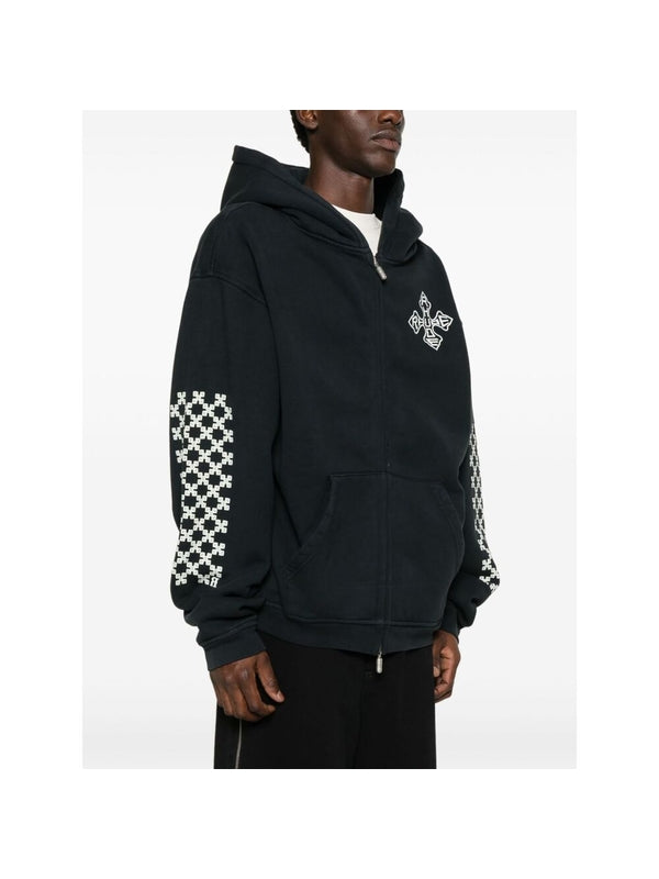 Cross Logo Printing Cotton Hoodie Zip-Up